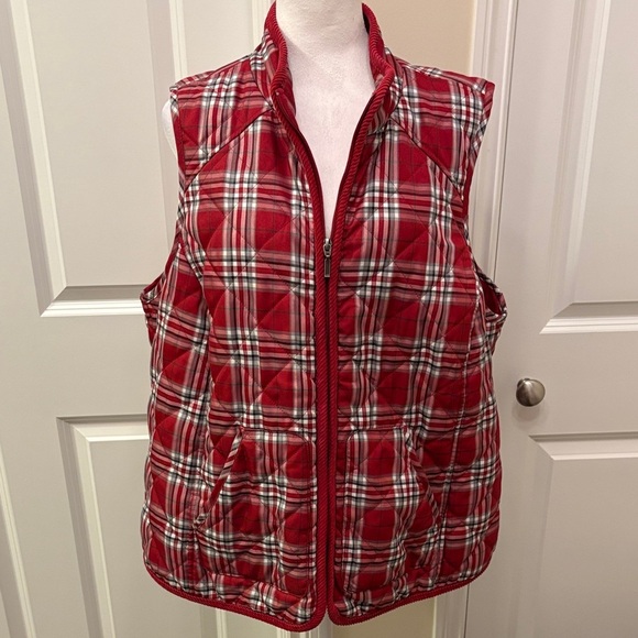 croft & barrow Jackets & Blazers - Croft & Barrow Red Plaid Puffer Jacket 1X Vest EUC pockets